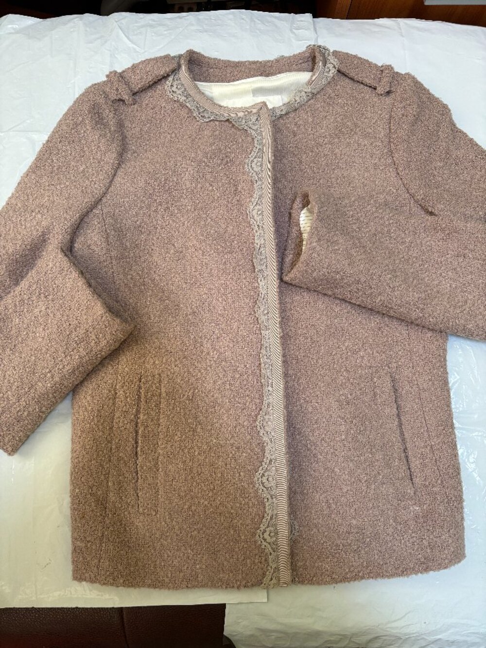 Banana Republic Textured Wool-blend Jacket Blazer with Lace Detail Sz 6 New